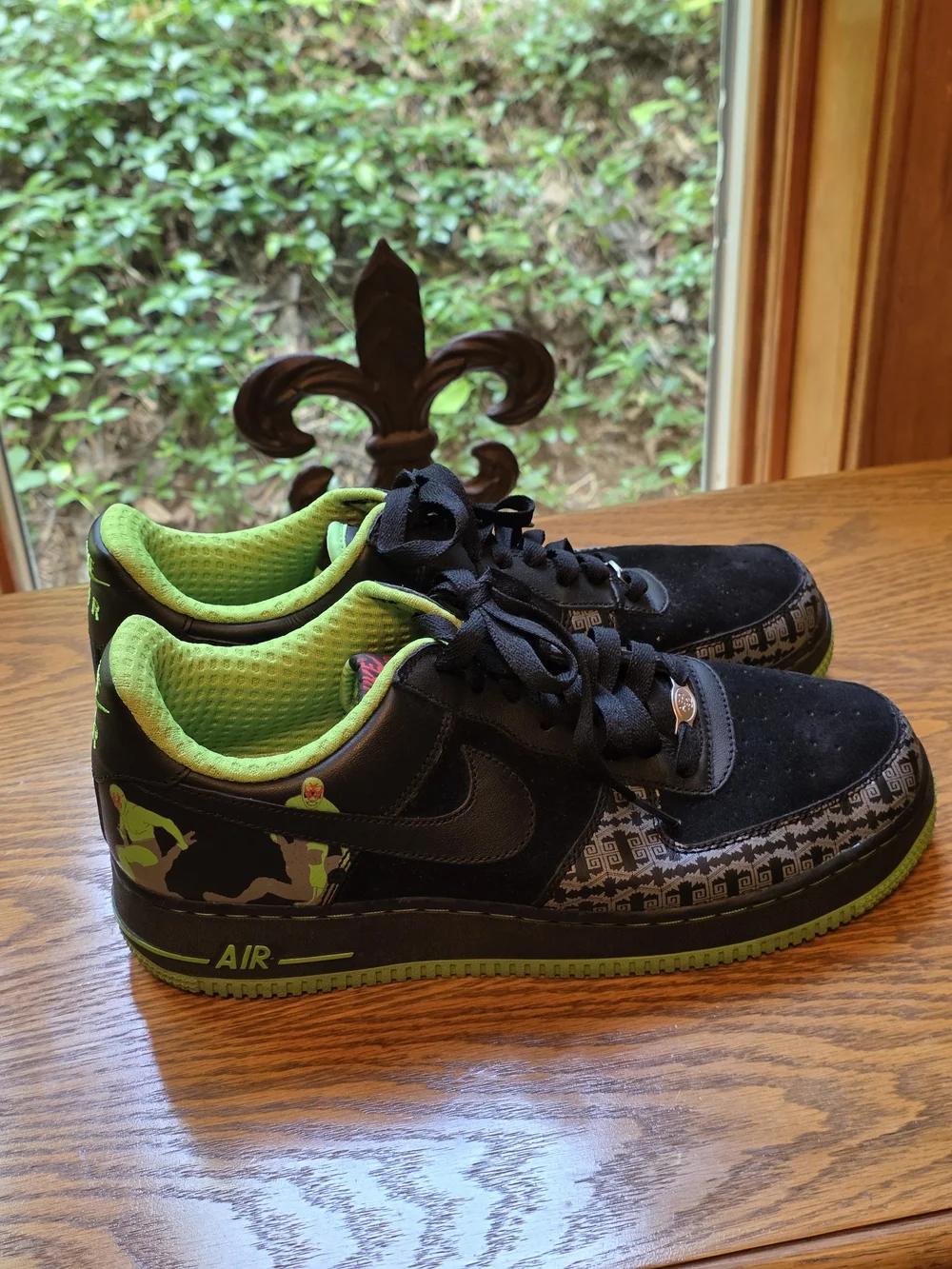 Vintage Nike Airforce 1 Premium Lucha Libre Black & Lime Green Air Sneakers Sz 9